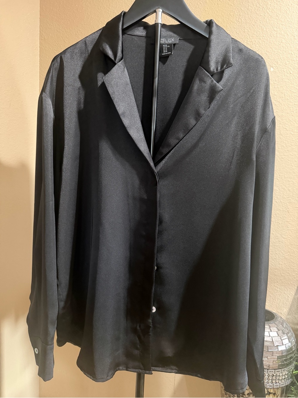 SHEIN Black Satin Button-Front Blazer Shirt